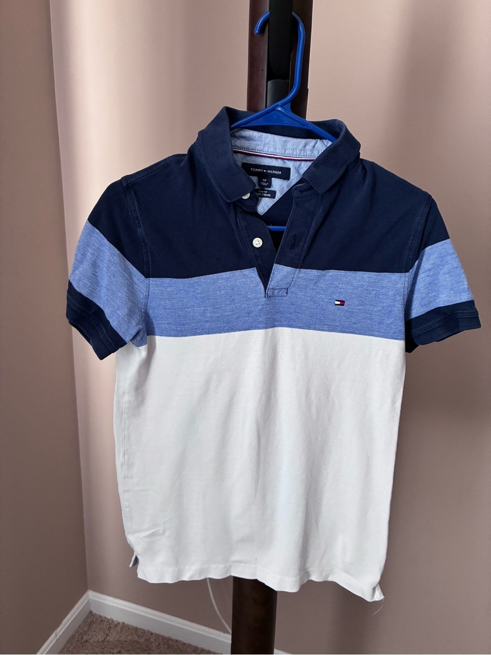 Tommy Hilfiger Men’s Colorblock Polo Shirt - Navy/Light Blue/White